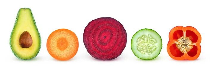 Поиск овоща по фото Isolated vegetable halves. Raw cut vegetables top view (beetroot, zucchini, carr