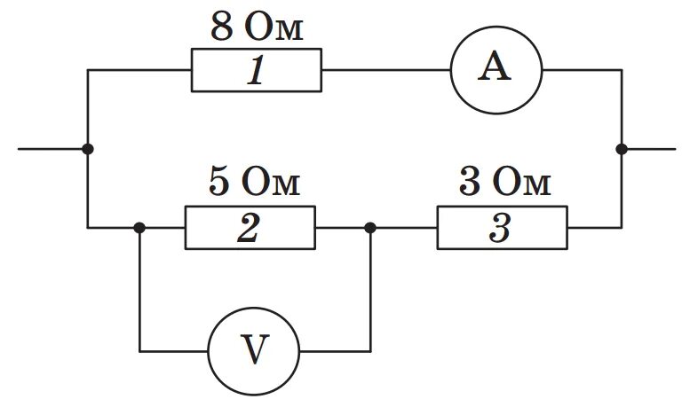 Показание амперметра в приведенной электрической схеме Контрольна робота. Електричний струм Тест на 8 запитань. Фізика