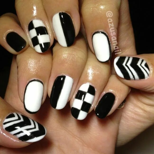 Показать черно белый маникюр Black and White Nails Bold and Sassy Pare with a neon outfit or match a black an