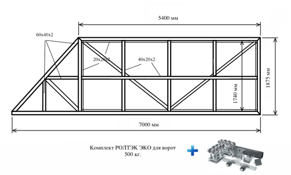Показать чертежи откатных ворот Готовая рама откатных ворот 5000х2000 мм в наличии и недорого!