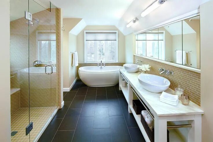 Показать дизайн ванной комнаты 16 Wonderful Bathrooms with the Warm Allure of Yellow Black bathroom floor, Simp