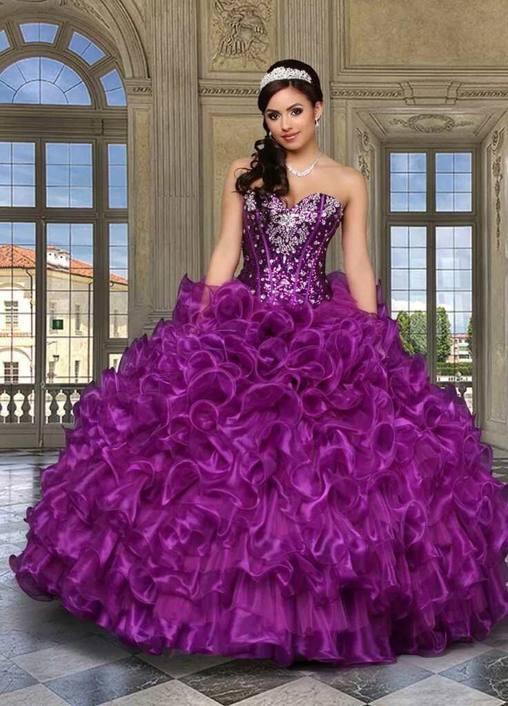 Показать фото красивых платьев MZ0446 The Most Beautiful 2014 Ball Gown Crystals Rhinestones Purple Western Qui