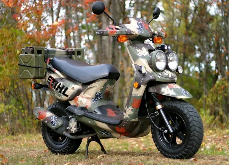 Показать фото крутых скутеров для бездорожья Yamaha Stihl Camo Zuma Yamaha, Sports bikes motorcycles, Honda ruckus