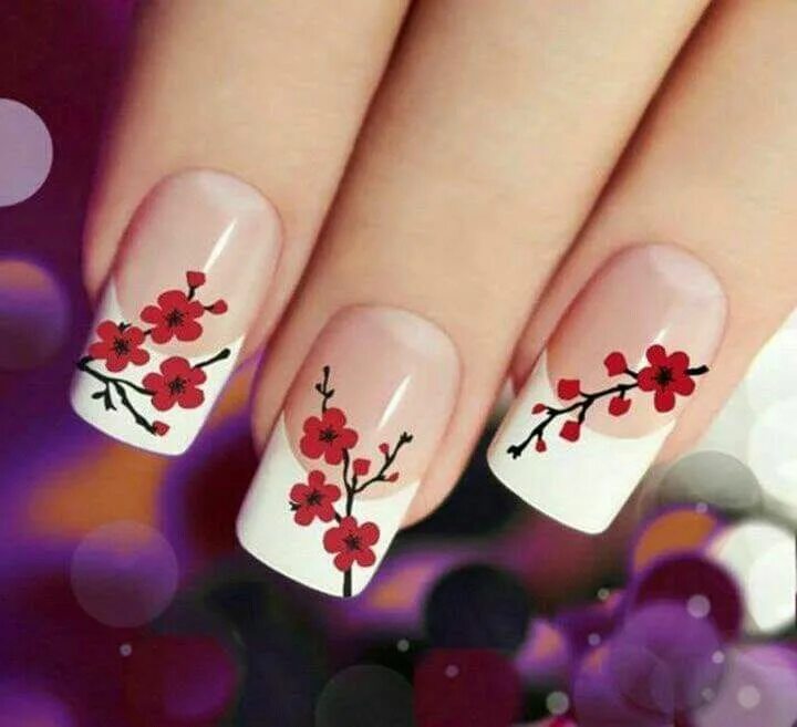 Показать фото маникюра с рисунком Pin by Alexandra Esthefania on UÑAS Cherry blossom nails art, Cherry blossom nai