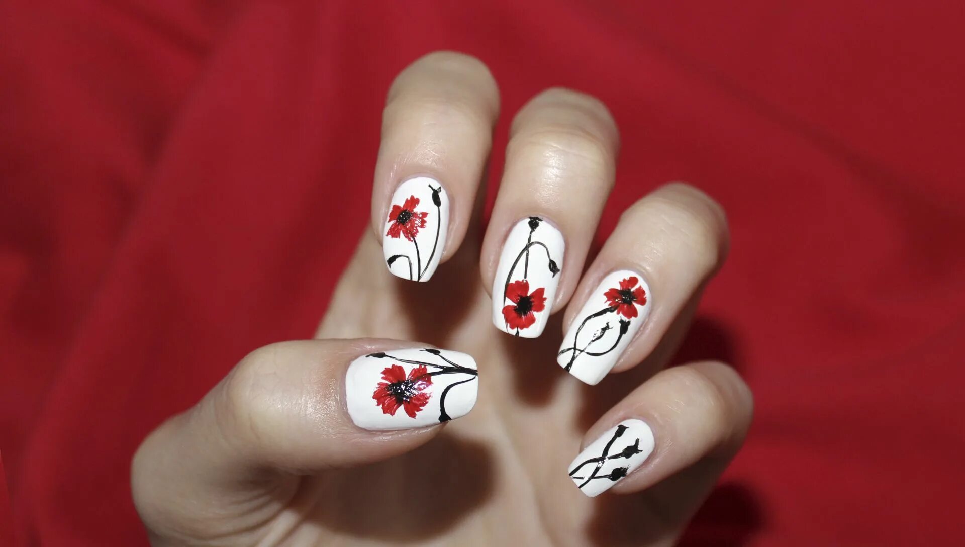 Показать фото маникюра с рисунком Poppies Nails Гвоздь, Маникюр, Ногти