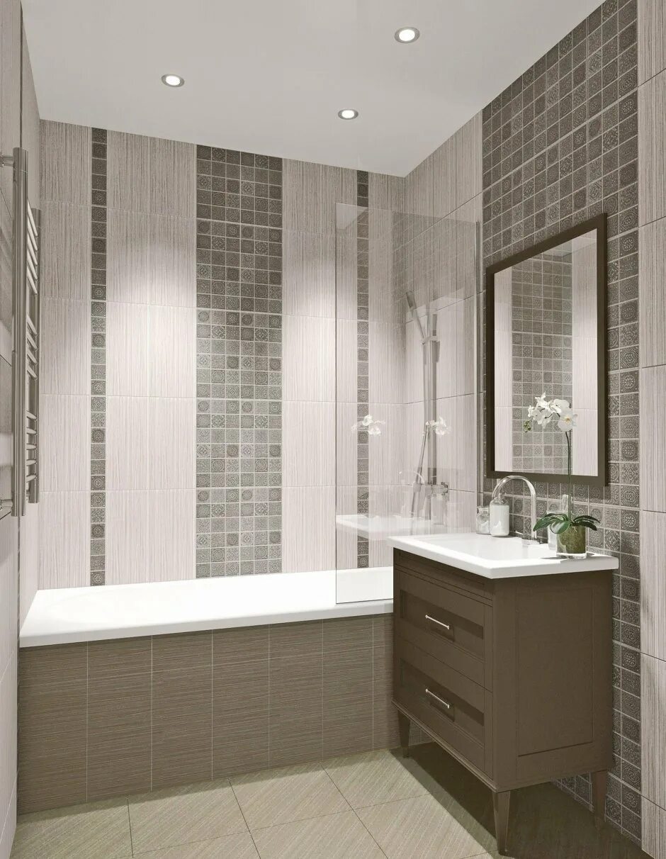 Показать фото плиток в ванной Сочетание плитки в ванной дизайн - Дизайн ванны из двух цветов плитки. tre-i-dnr