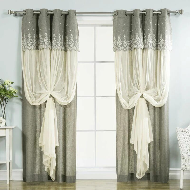 Показать фото штор Grace Lace Overlay Nature/Floral Semi-Sheer Grommet Curtain Panels Curtains, Dra