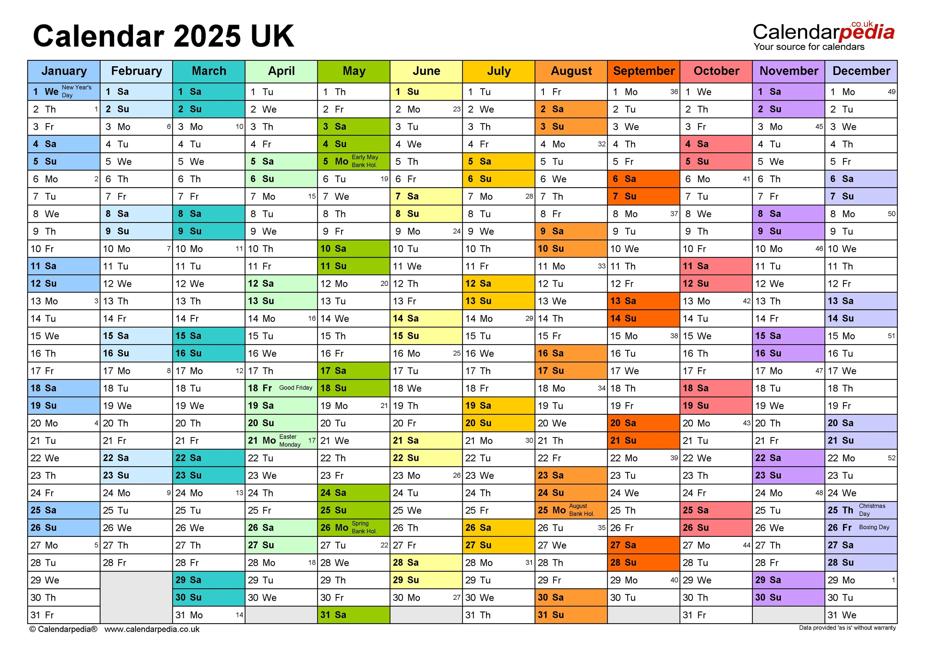 Показать календарь на 2025 год Calendar 2025 (UK) - free printable PDF templates