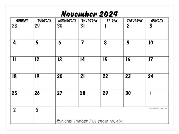 Показать календарь на сентябрь 2024 года Calendars November 2024 - Michel Zbinden EN