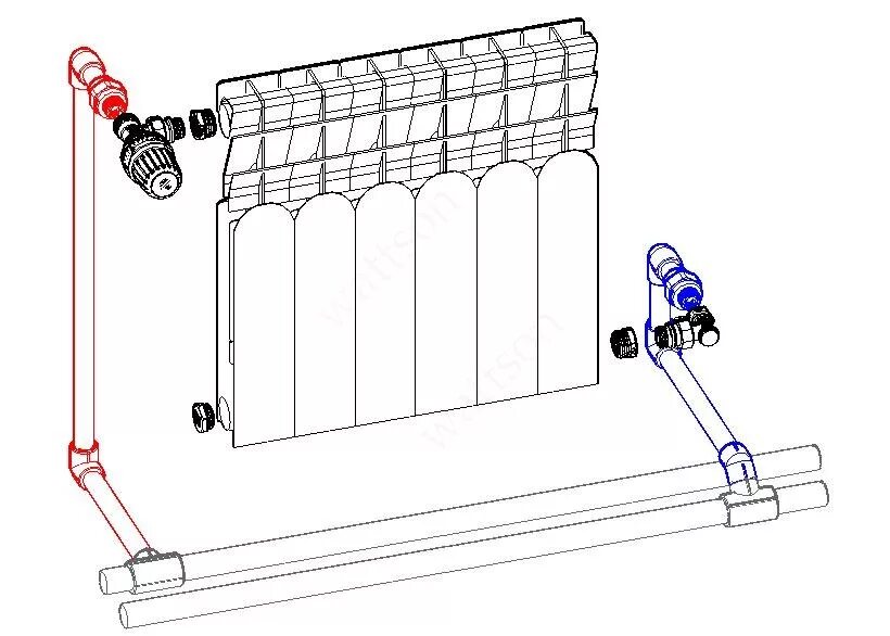 Показать подключение радиаторов WATTSON AL радиатор 350 080 06,PPR,скрытый монтаж,термостатика, купить, цена, от