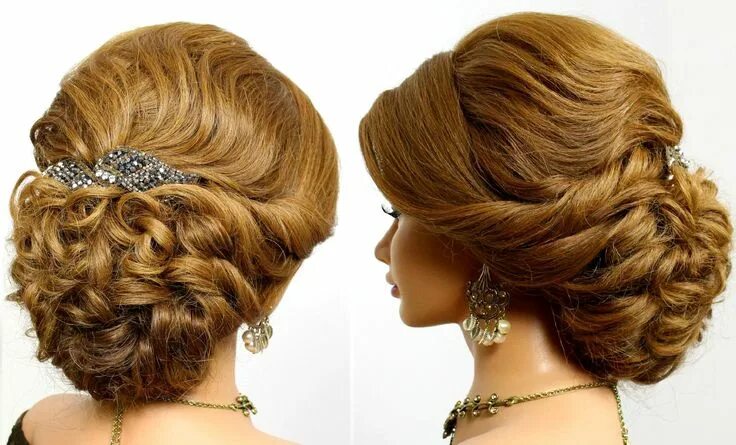 Показать прически на средние Romantic wedding prom updo, hairstyle for medium long hair. Long hair styles, Lo