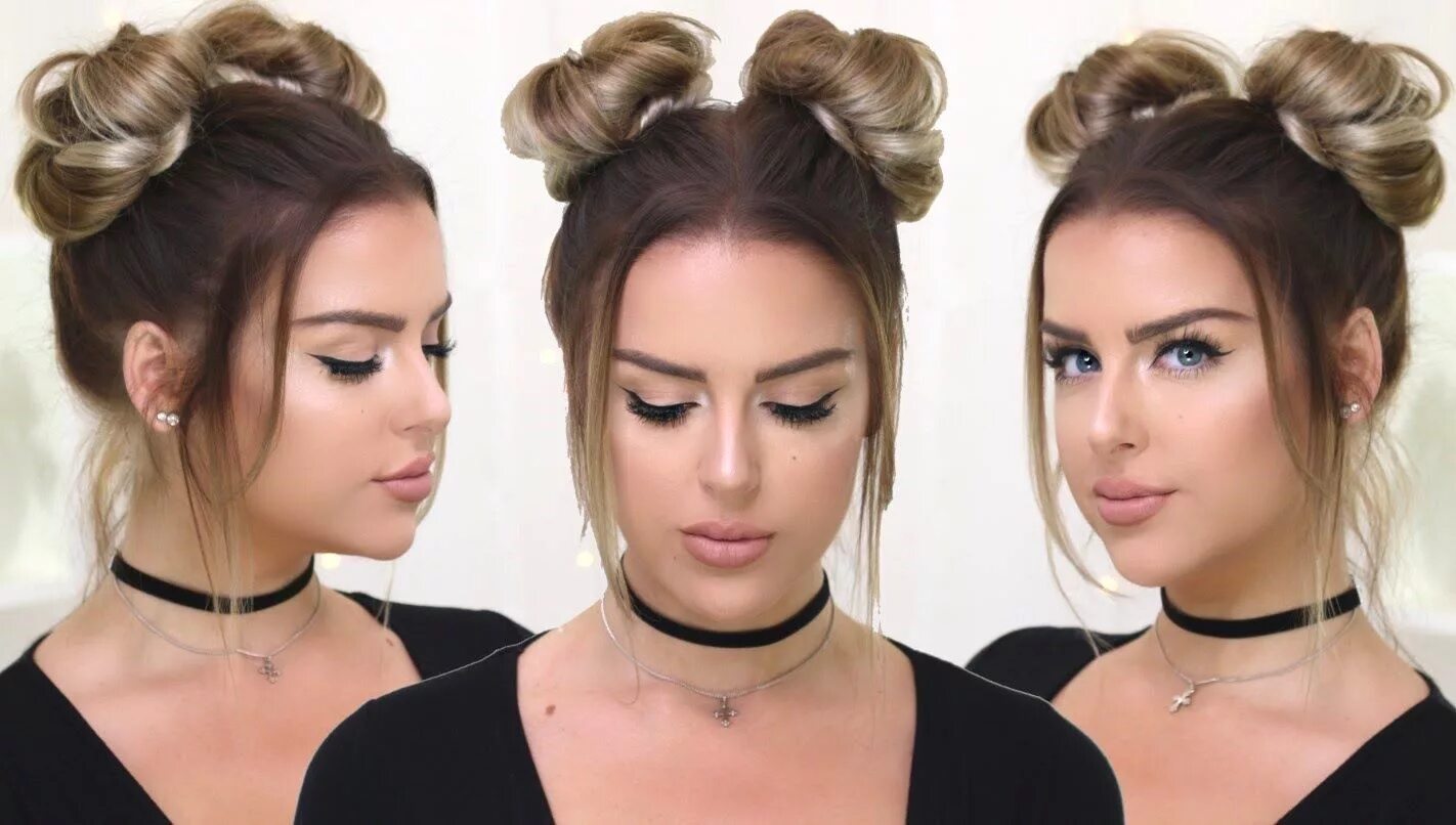 Показать прически волос video) 90's Inspired Double Buns - Khloe Kardashian, Hailey Baldwin Style Hair b