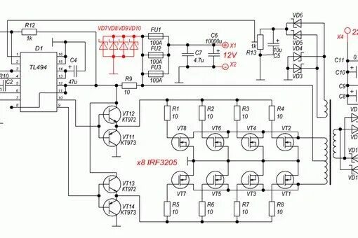 Покажи электрические принципиальные схемы как сделать инвертор Инвертор 12 в 220 3000вт своими руками: Преобразователь с 12 на 220 своими рукам