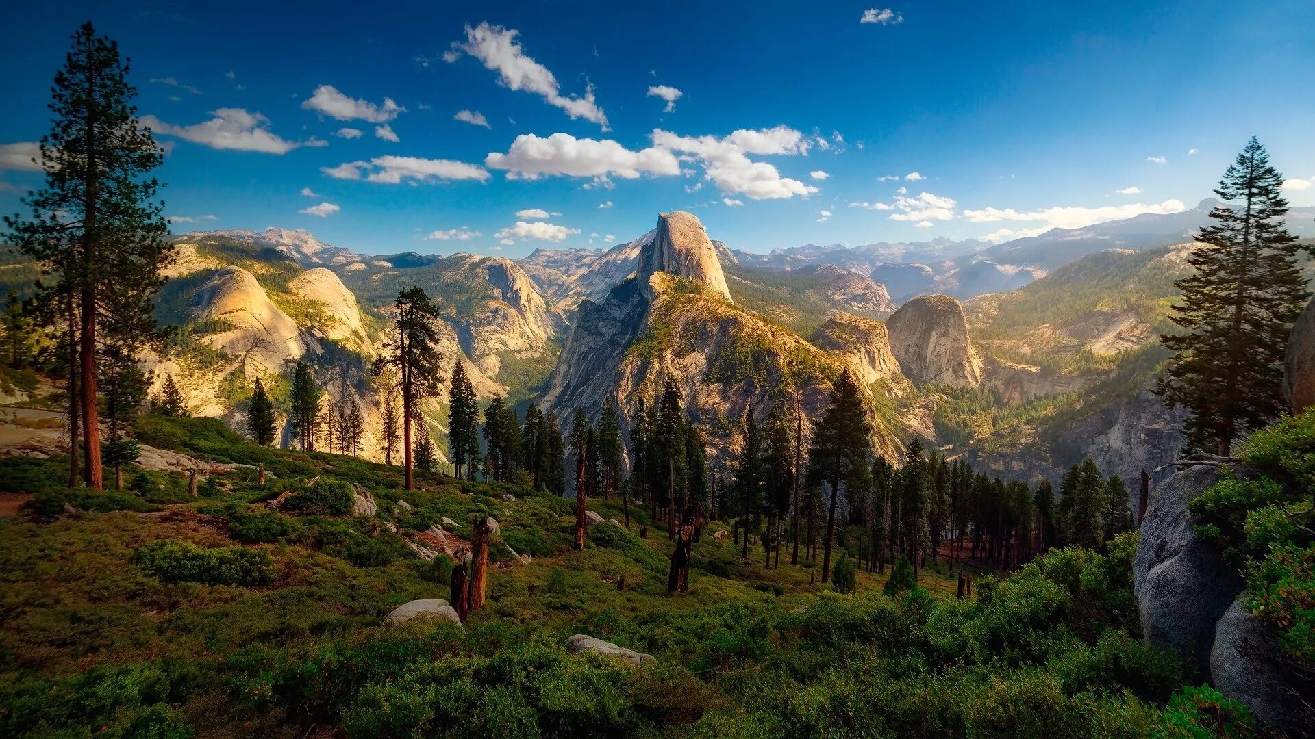 Покажи фото горных пейзажей Wallpaper : mountains, nature, landscape, blue, sky, trees 1920x1080 - Wallpaper