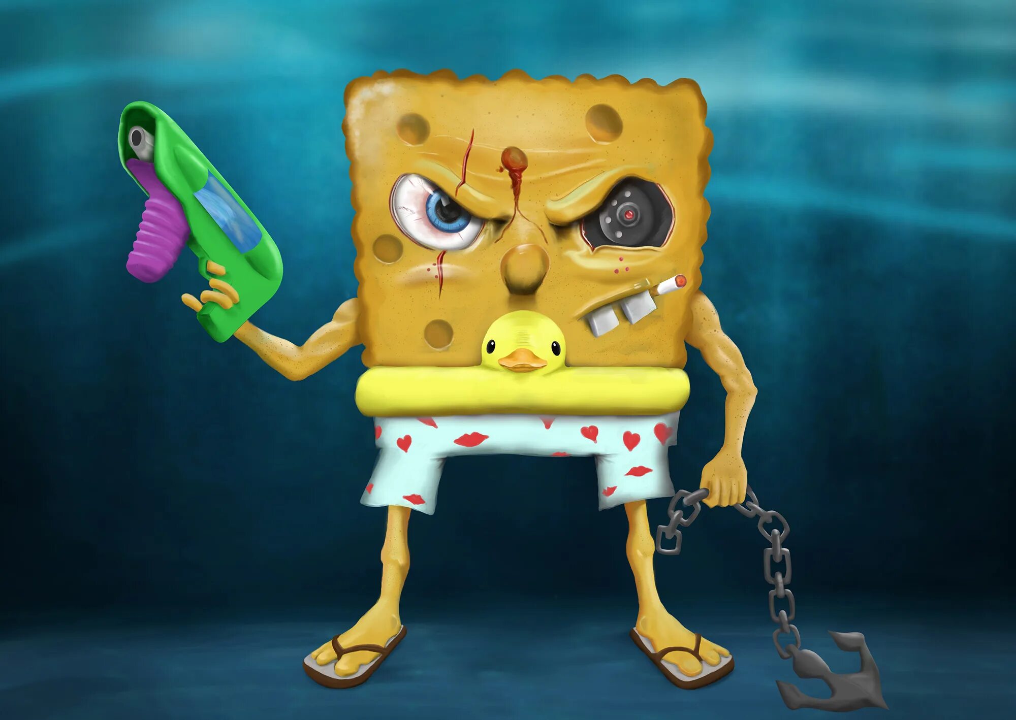 Покажи фото губки боба Pool Terminator SpongeBob Naughty-Pants :: Behance