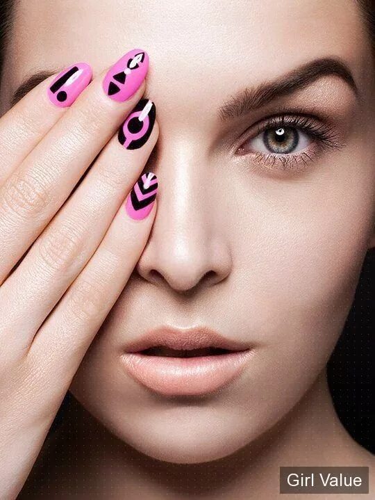 Покажи фото маникюра Beautiful Girl Nails with Pink and Black Style Fancy nail art, Beauty nails desi