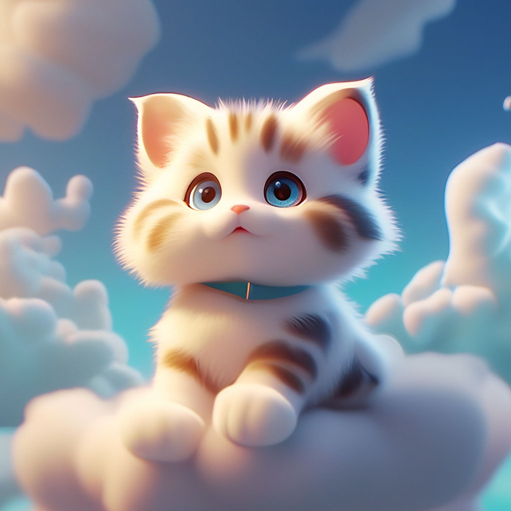 Покажи фото мультяшного котика "Cloud cat cute,cartoon,mimic,4k,." - image created in Shedevrum