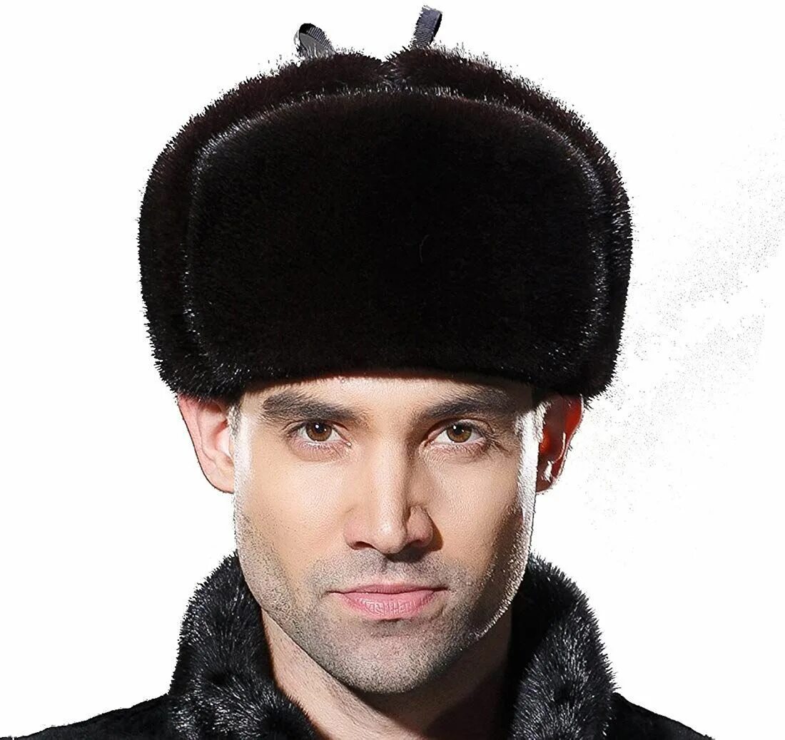 Покажи фото мужских меховых шапок Ursfur mens russian ushanka hat leather winter real mink fur trapper cap Hats, M