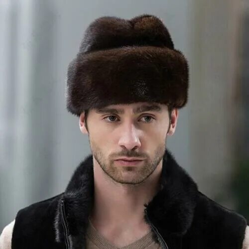 Покажи фото мужских меховых шапок Men Real Mink Fur Winter Warm Cap Flat Hat Father Gift Luxury Nice Beanie Beret 