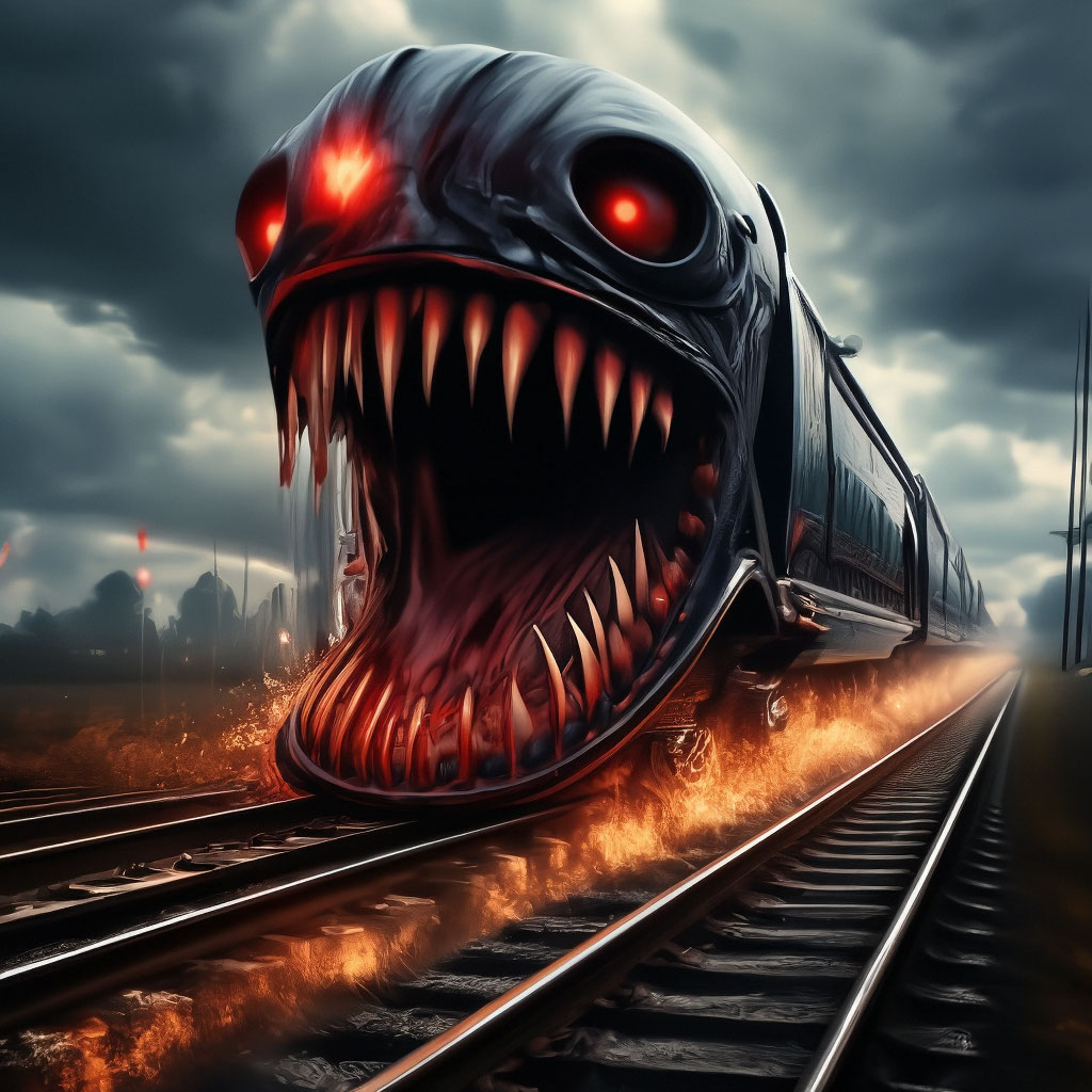 Покажи фото поезда пожирателя "Train eater" - image created in Shedevrum