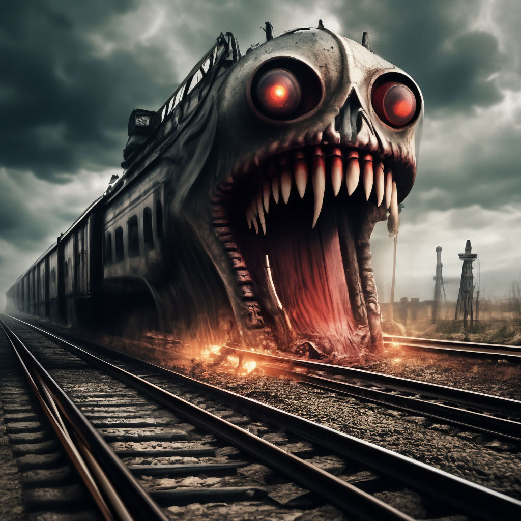 Покажи фото поезда пожирателя "Train Eater" - image created in Shedevrum