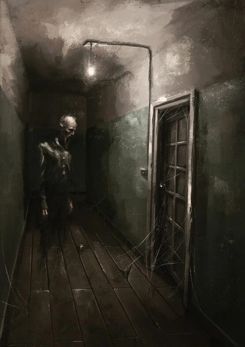 Покажи фото суп в пустой комнате ArtStation - A door on the corridor, Danny Ingrassia Horror art, Scary art, Nigh