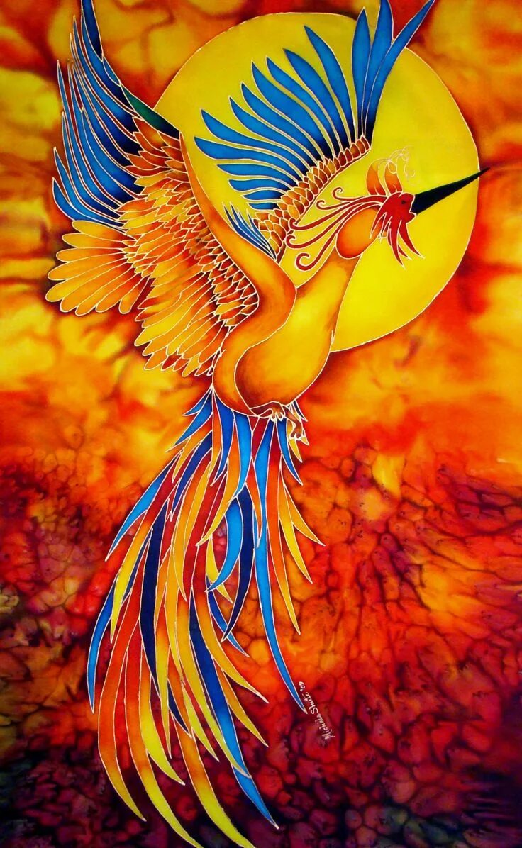 Покажи фото жар птицы interpretation of a "Phoenix" on silk Silk painting, Silk art, Spiritual art