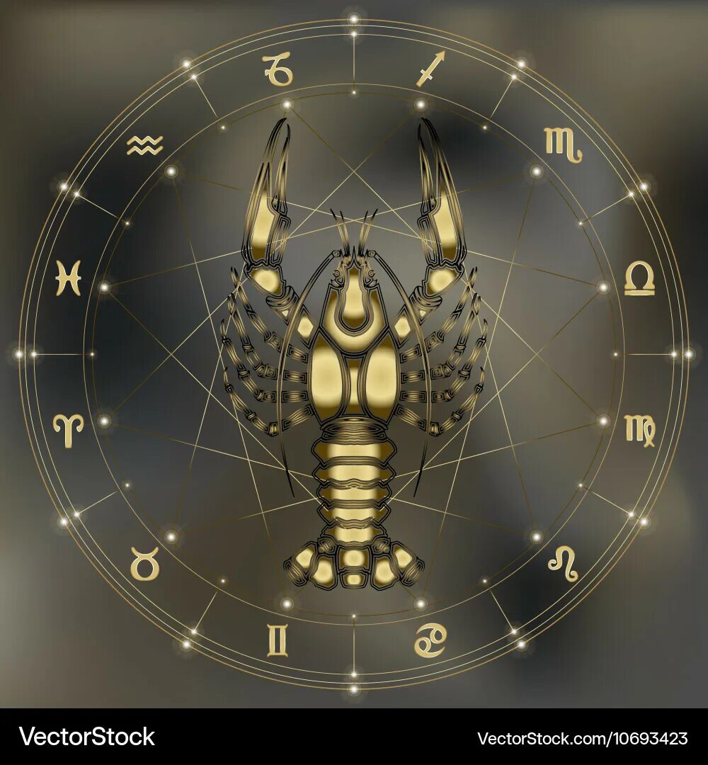 Покажи фото знака зодиака рака Golden crawfish zodiac cancer sign Royalty Free Vector Image