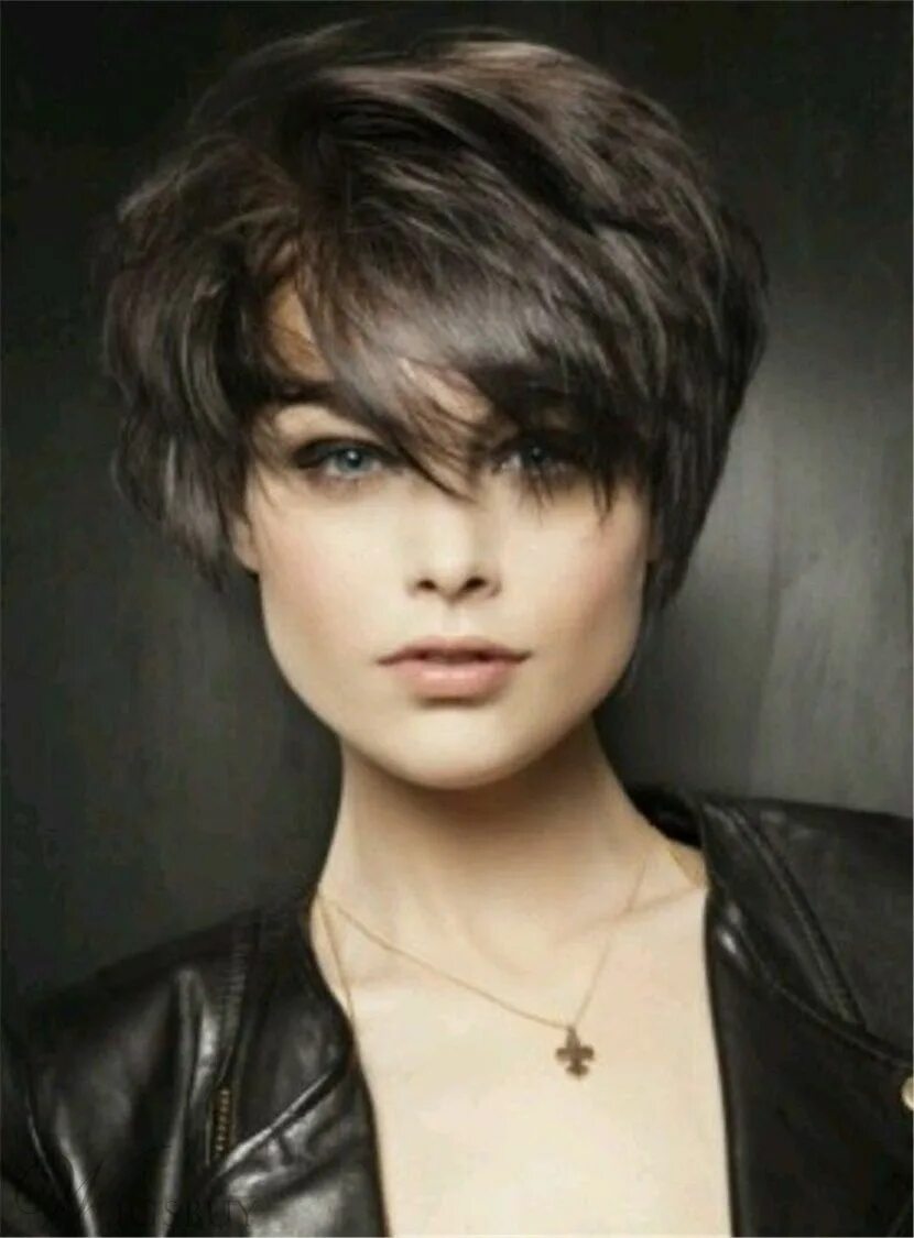 Покажи фотографии модных стрижек Short Loose Layered Pixie Hairstyle Straight Human Hairs Capless Women Wigs 6 In