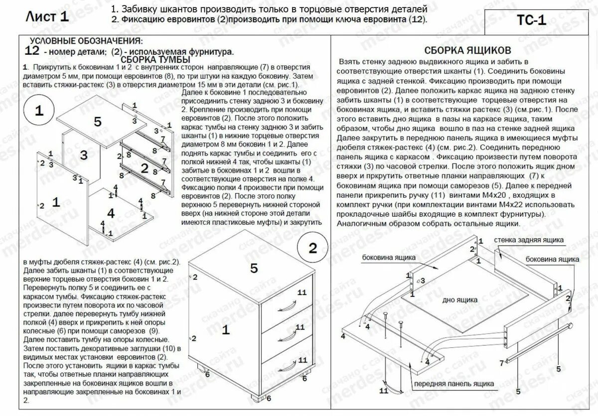 Покажи инструкцию по сборке Тумба ТС-1