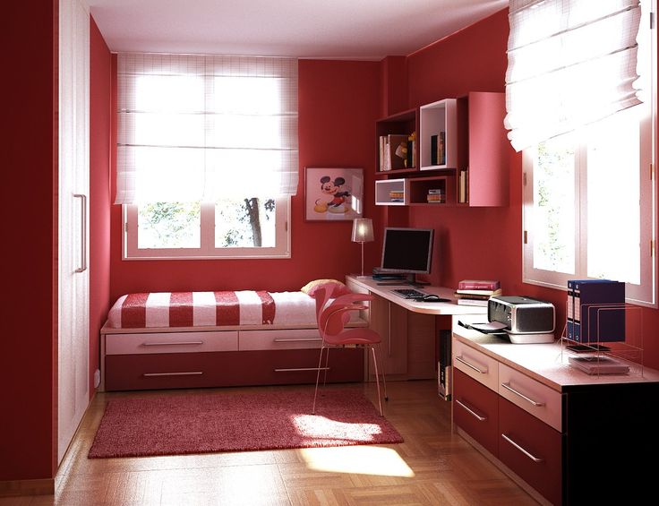 Покажи интерьер комнаты Home Interior Design Teen Room Ideas Home Interiores Small room design, Red bedr