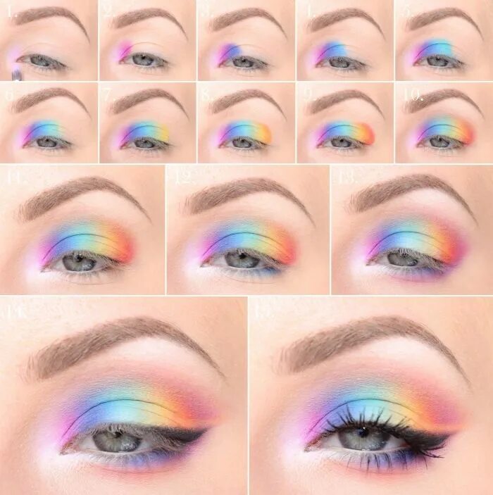 Покажи как сделать легкий макияж Regenbogen schminken schritt für schritt anleitung tutorial make up ideen blaue 