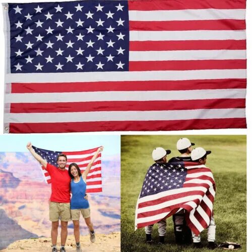 Покажи как выглядит американский флаг 3’x5' Polyester U.S. FLAG USA American Stars Stripes United States Grommets eBay