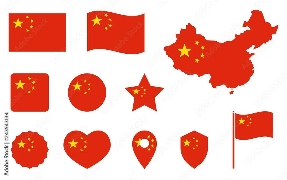 Покажи как выглядит флаг китая China flag icons set, national symbol of the Peoples Republic of China Векторный