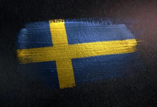 Покажи как выглядит флаг швеции Premium Photo Sweden Flag Made of Metallic Brush Paint on Grunge Dark Wall