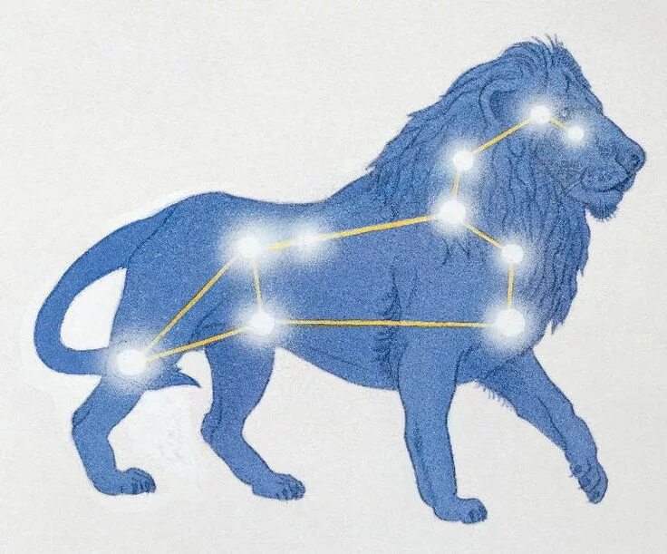 Покажи как выглядит созвездие льва leo constellation with lion "overlay" for lack of a better word. Part of the Str