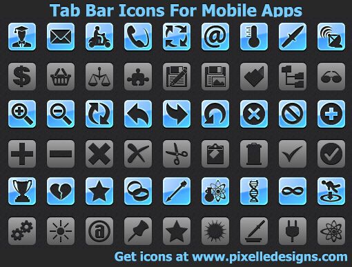 Покажи как выглядит значок Here is a TabBar Icons For Mobile Apps, which will help each iPhone or iPad appl