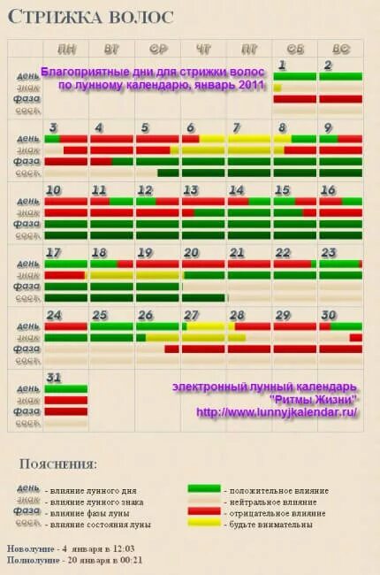 Покажи календарь стрижек Когда стричь январе