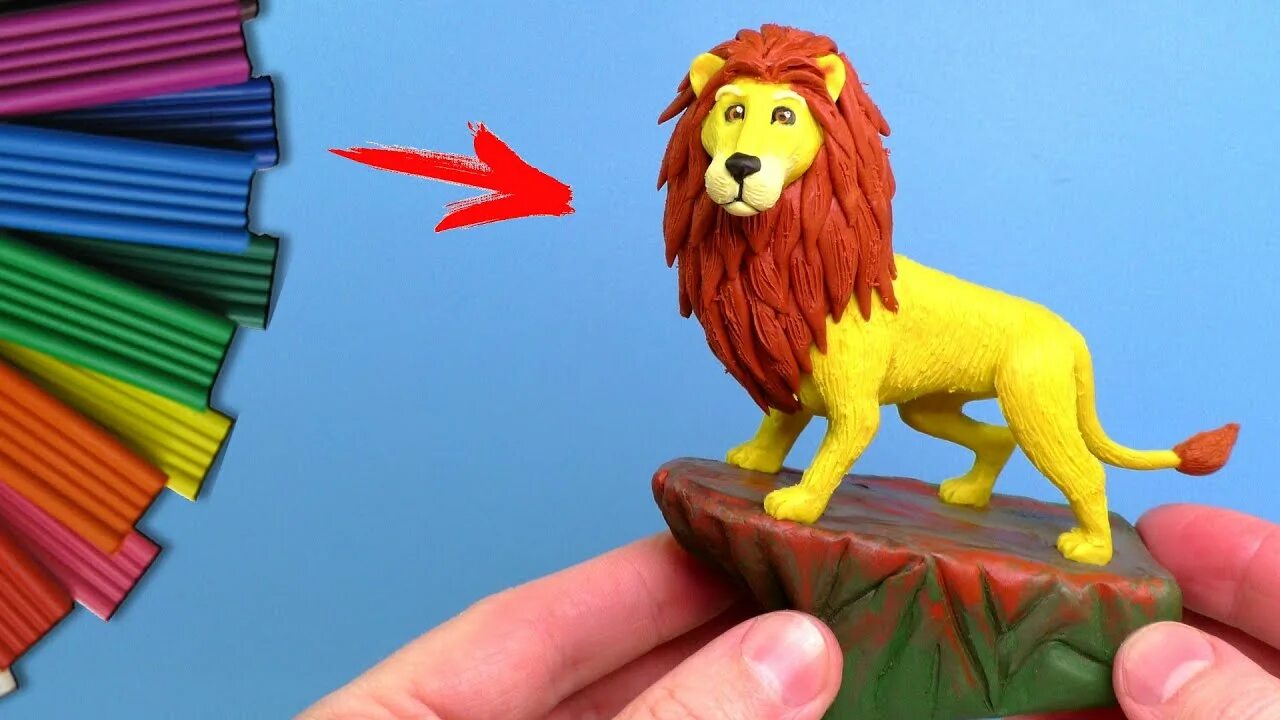 Покажи картинки животных из пластилина Making a LION with Clay - YouTube