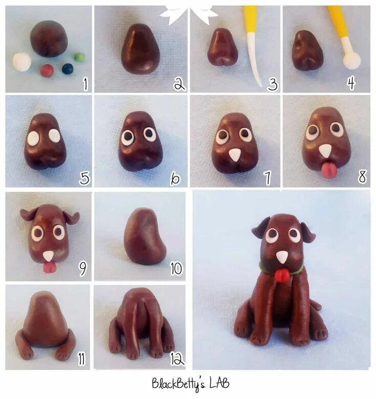 Покажи картинки животных из пластилина fondant labrador cake topper tutorial - Google Search Fondant dog, Cake topper t