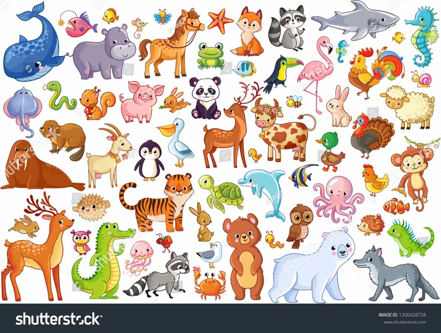 Покажи картинки животных нарисованные Vector set of animals. Home favorites. Mammals. Marine life. Illustration in car