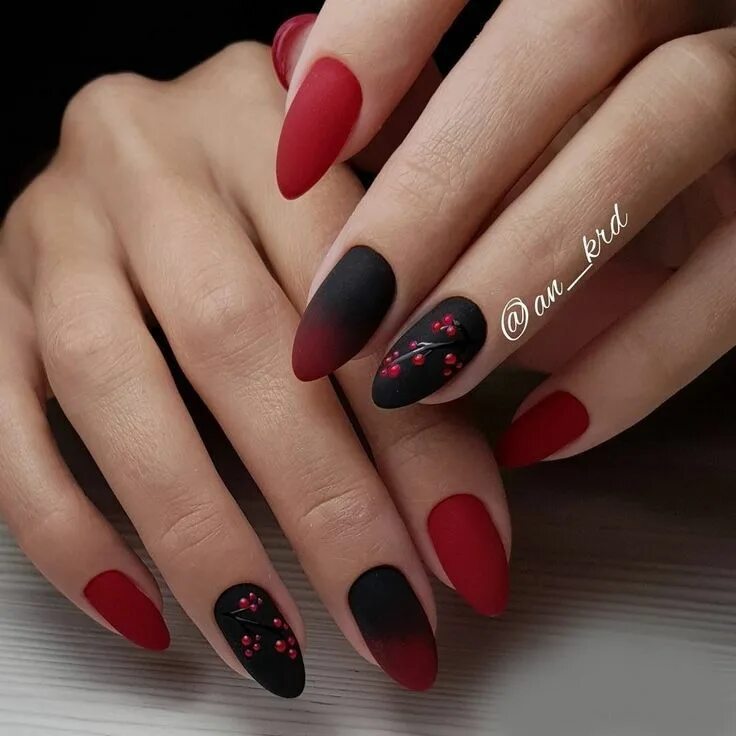 Red and Black and Pointy! Black halloween nails, Red nail designs, Halloween nai