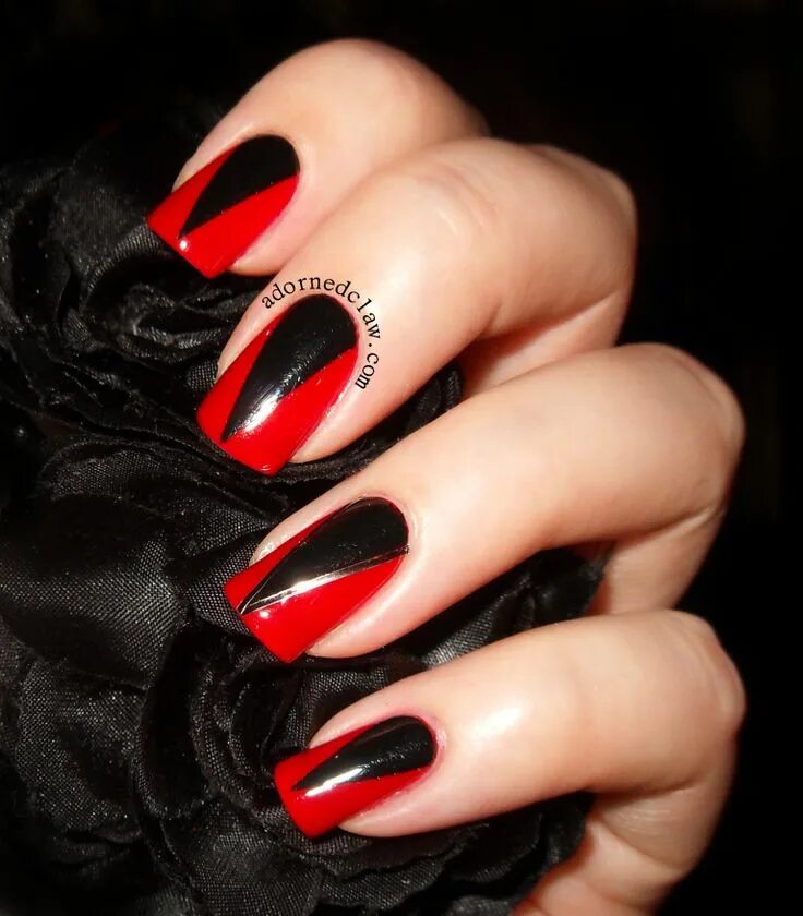 Покажи маникюр красный с черным Red and Black and Pointy! Red, Black nails, Red bedding