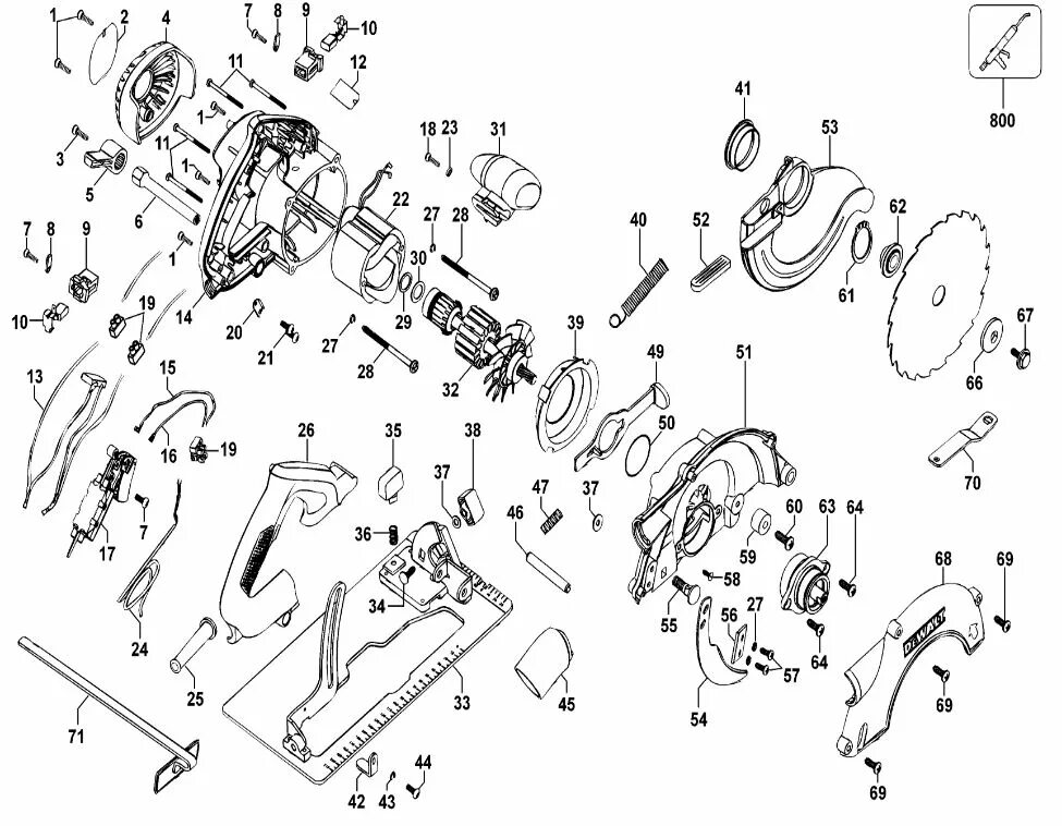 Покажи схему пила Запчасти ЗАПЧАСТИ ДЛЯ ПИЛЫ ДИСКОВОЙ ЭЛЕКТРИЧЕСКОЙ DEWALT D23550 TYPE 1 DeWALT, к