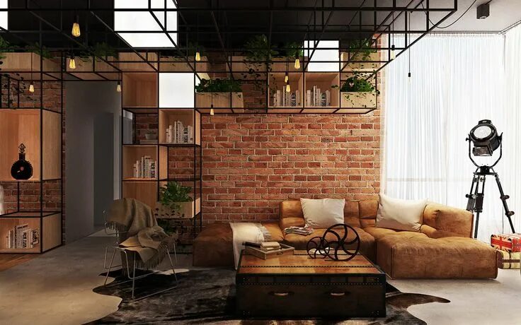 Покажи стиль лофт Three Industrial Style Lofts WIth Natural Accents Loft interior design, Industri