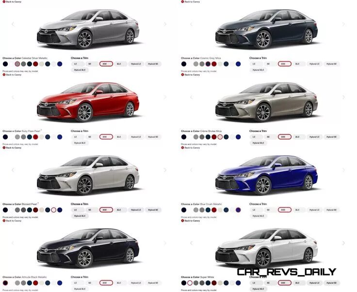 Поколения тойота камри по годам с фото 2015 Toyota Camry Colors and Trims - Visual Buyers Guide Toyota camry, 2015 toyo