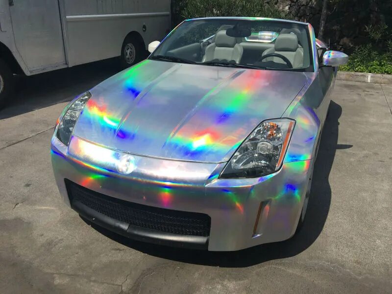 Покрашенная машина фото Silver Black Holographic Laser Chrome Iridescent Vinyl Film Car Wrap 7 Sizes Hot