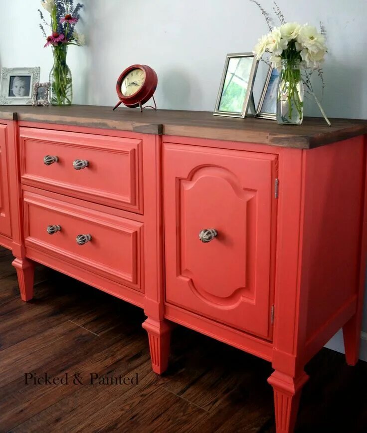 Покрашенная мебель своими руками фото General Finishes Milk Paint in a mix of 1 Part Coral Crush and 1 Part Persimmon 