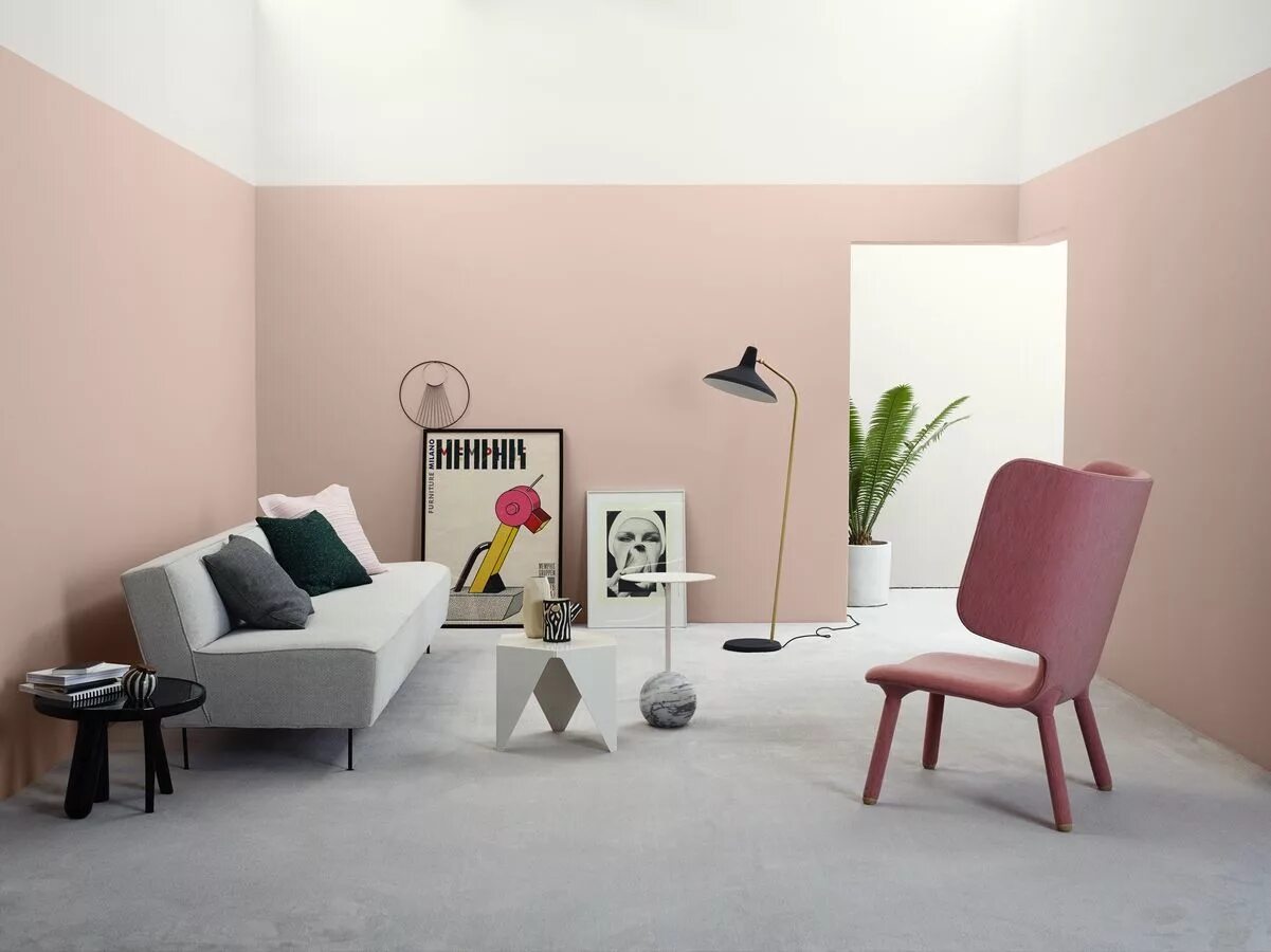 Покрашенные обои в интерьере 1624 Skylight ve 2782 Deco Pink Pink painted walls, Pink walls, Living room pain