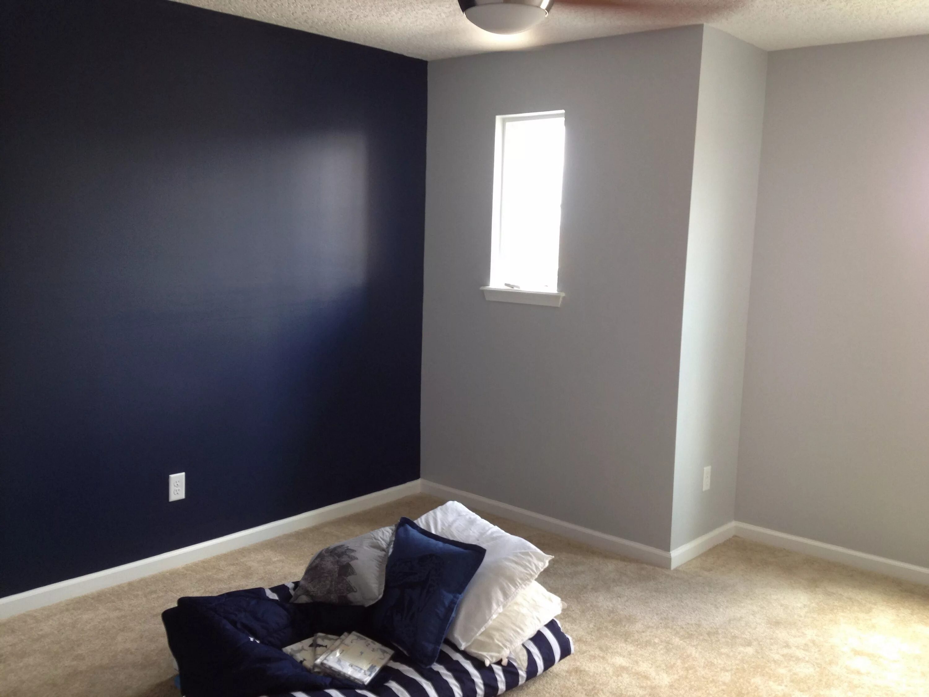 Покрашенные стены в комнате фото Sherwin Williams Naval with gray screen on opposing wall Teenage room decor, Boy